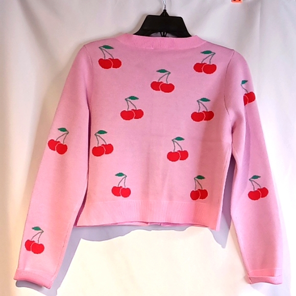 PINK Button Down Cardigan w/🍒🍒🍒 - Picture 12 of 14